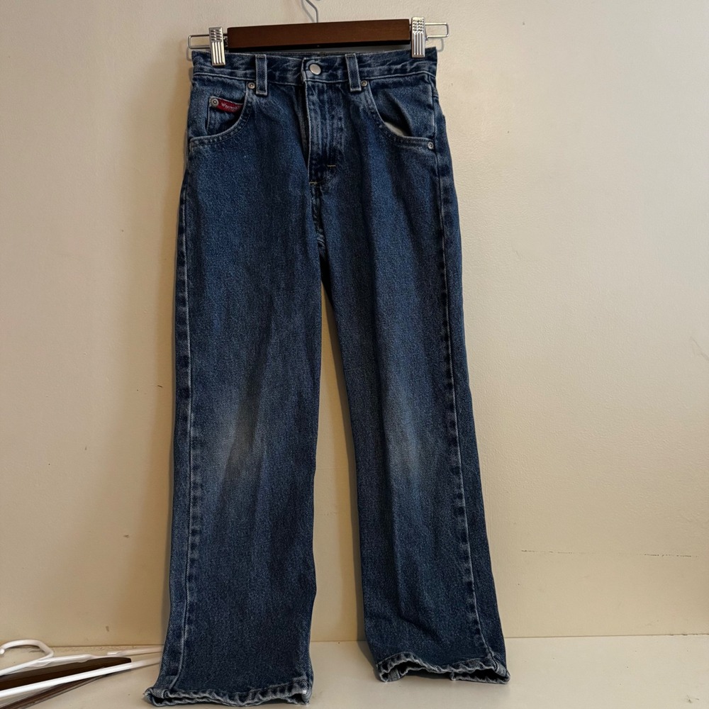 Wrangler Boys Sz 10 Slim Blue Straight Leg Jeans Classic Denim 100% Cotton